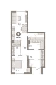 Квартира 59,3 м², 1-комнатная - изображение 1