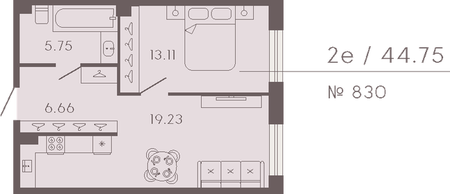 Квартира 44,8 м², 1-комнатные - изображение 1