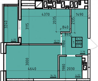 Квартира 42,7 м², 1-комнатная - изображение 1