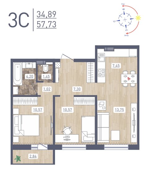 57,7 м², 3-комнатная квартира 6 255 715 ₽ - изображение 1