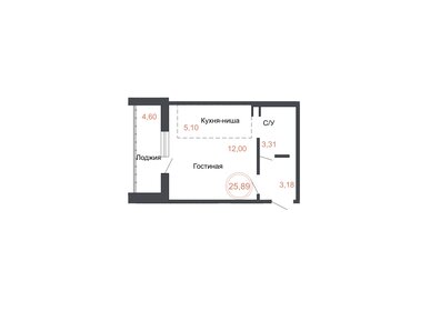 Квартира 25,9 м², 2-комнатная - изображение 1