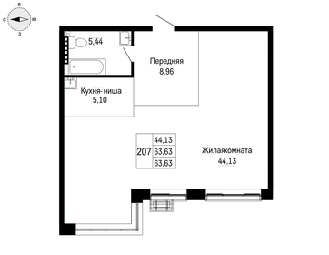 Квартира 63,6 м², 1-комнатная - изображение 5