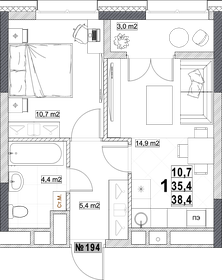 Квартира 38,4 м², 1-комнатная - изображение 1