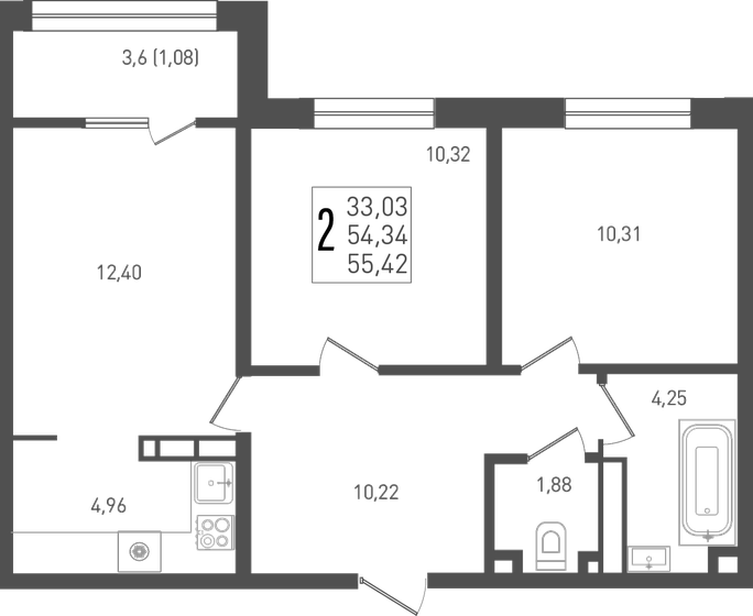 55,4 м², 2-комнатная квартира 6 816 660 ₽ - изображение 1