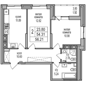 54,4 м², 2-комнатная квартира 10 822 782 ₽ - изображение 64