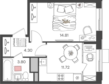 Квартира 34,6 м², 2-комнатная - изображение 1