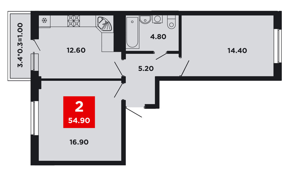 54,9 м², 2-комнатная квартира 9 058 500 ₽ - изображение 1