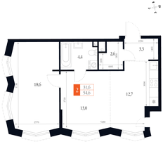 Квартира 54,6 м², 2-комнатная - изображение 2