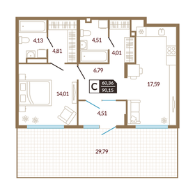 Квартира 60,4 м², 2-комнатная - изображение 1