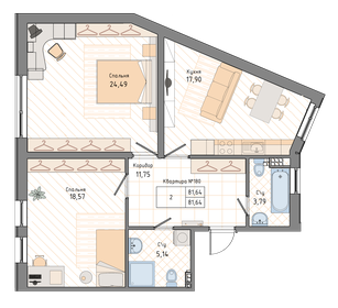 81,5 м², 2-комнатная квартира 28 340 004 ₽ - изображение 3