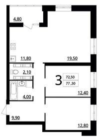 Квартира 77,3 м², 3-комнатная - изображение 1