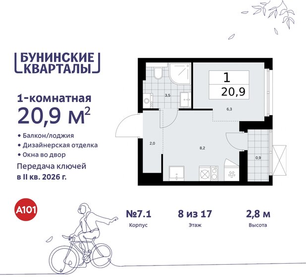 20,9 м², 1-комнатная квартира 7 731 337 ₽ - изображение 48