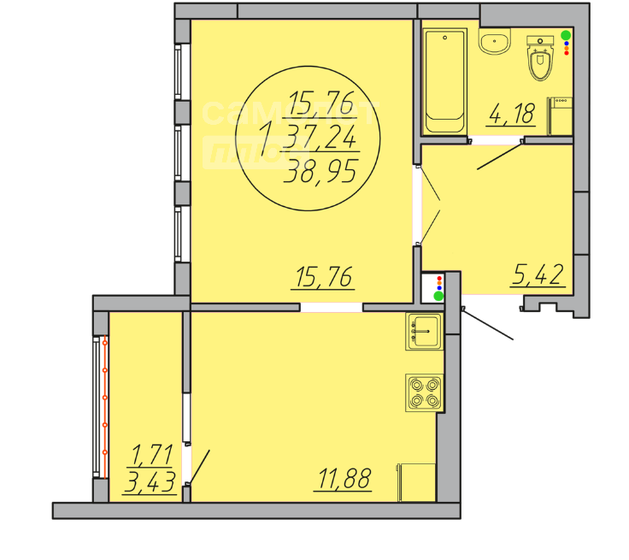 39 м², 1-комнатная квартира 4 650 000 ₽ - изображение 1