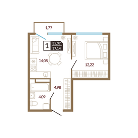 Квартира 37,1 м², 1-комнатная - изображение 1