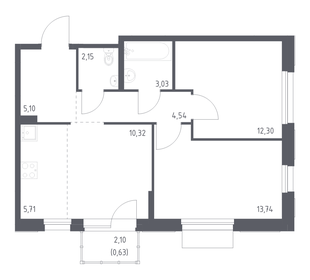 Квартира 57,5 м², 2-комнатная - изображение 1