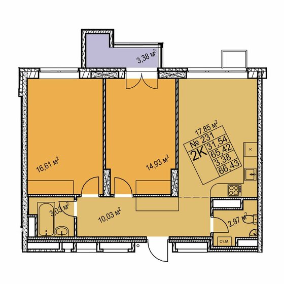 66,4 м², 2-комнатная квартира 10 240 000 ₽ - изображение 1