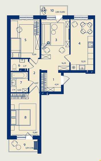 73,2 м², 3-комнатная квартира 9 296 400 ₽ - изображение 1