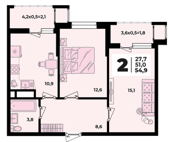 Квартира 54,9 м², 2-комнатная - изображение 1