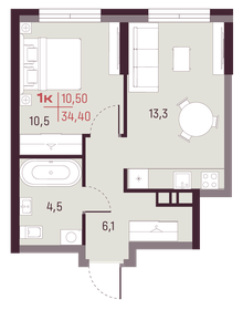 Квартира 34,4 м², 1-комнатная - изображение 1