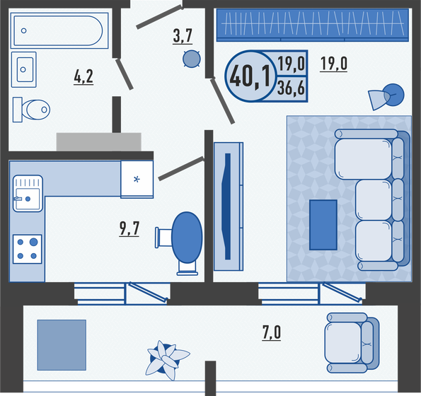 40,2 м², 1-комнатная квартира 3 843 120 ₽ - изображение 17