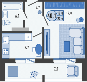 Квартира 40,2 м², 1-комнатная - изображение 1