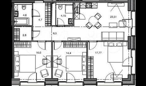 Квартира 92,7 м², 3-комнатные - изображение 1