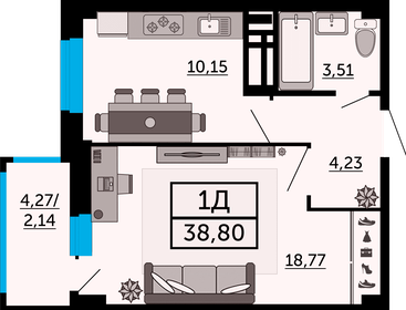 38,8 м², 1-комнатная квартира 6 439 140 ₽ - изображение 35