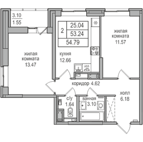 60,1 м², 2-комнатная квартира 11 522 940 ₽ - изображение 24