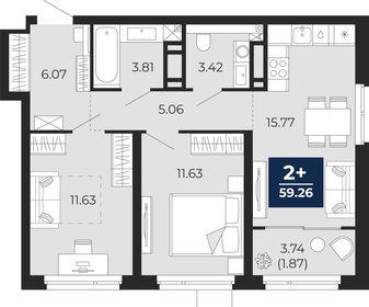 Квартира 59,3 м², 2-комнатная - изображение 1