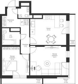67,8 м², 2-комнатная квартира 13 155 140 ₽ - изображение 54