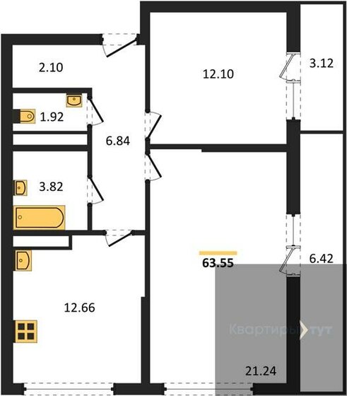 63,5 м², 2-комнатная квартира 9 483 345 ₽ - изображение 1