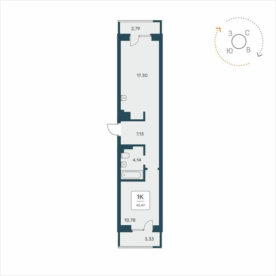 45,5 м², 1-комнатная квартира 6 550 000 ₽ - изображение 1