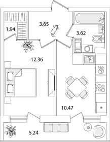 Квартира 34,7 м², 1-комнатная - изображение 1