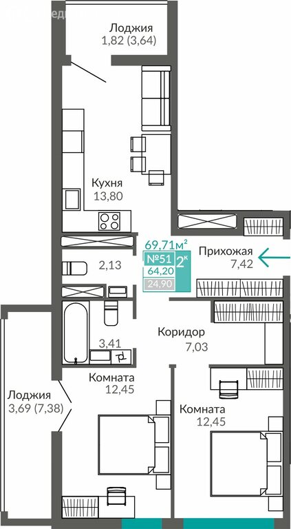 Варианты планировок квартал «Абрикос 2» - планировка 3