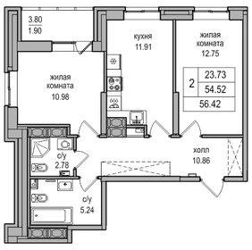 56,3 м², 2-комнатная квартира 10 200 000 ₽ - изображение 85