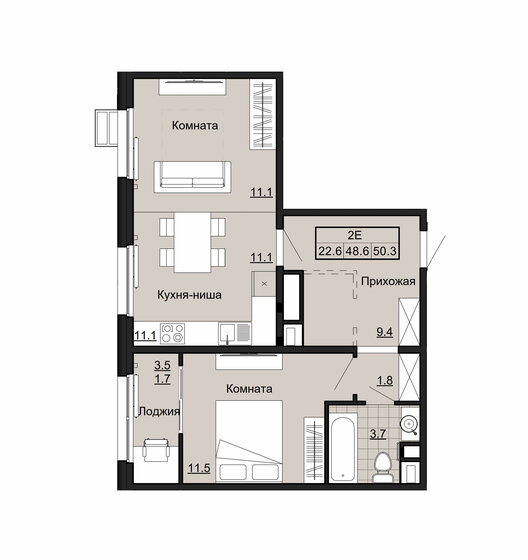 50,3 м², 2-комнатная квартира 4 149 750 ₽ - изображение 1