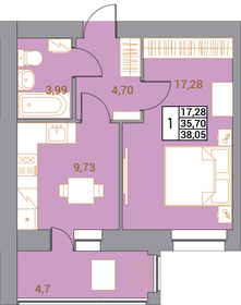 Квартира 38,1 м², 1-комнатная - изображение 1