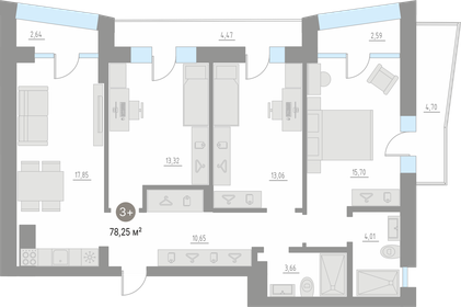 Квартира 78,3 м², 3-комнатная - изображение 1