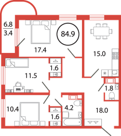 75,8 м², 3-комнатная квартира 11 399 000 ₽ - изображение 26