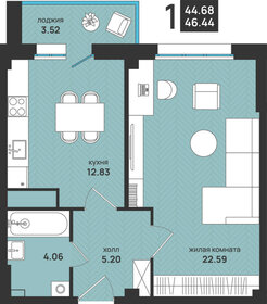 Квартира 46,4 м², 1-комнатная - изображение 1