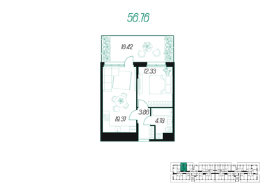 Квартира 45,3 м², 1-комнатная - изображение 1