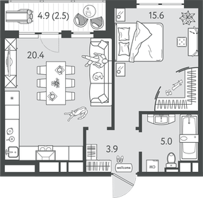 Квартира 47,4 м², 1-комнатная - изображение 1