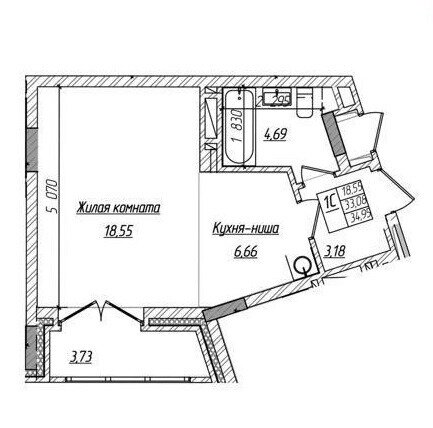 35 м², квартира-студия 5 350 000 ₽ - изображение 1