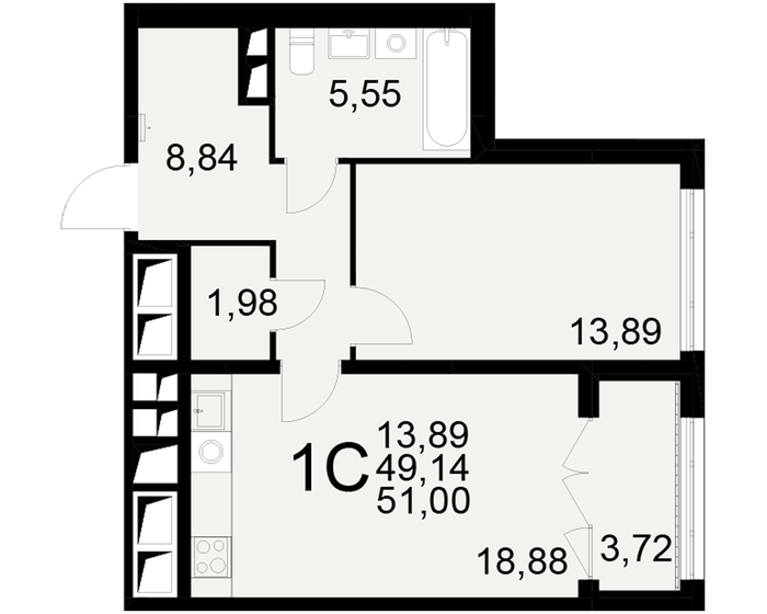 50,5 м², 1-комнатная квартира 5 559 400 ₽ - изображение 15
