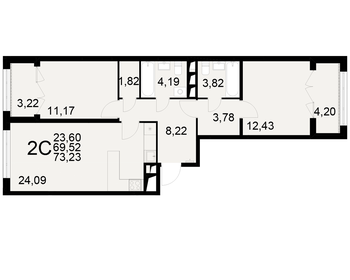Квартира 73,2 м², 2-комнатная - изображение 1