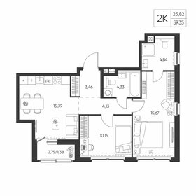 Квартира 59,4 м², 2-комнатная - изображение 1