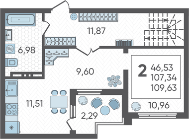 Квартира 109,6 м², 2-комнатная - изображение 1