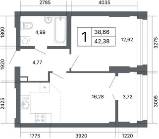 Квартира 42,1 м², 1-комнатная - изображение 2