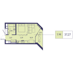 Квартира 37,3 м², 1-комнатная - изображение 1