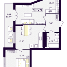 Квартира 63,7 м², 2-комнатная - изображение 2